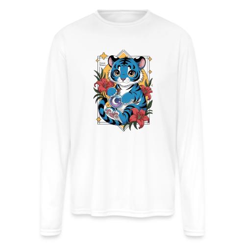 Mystic Blue Tiger Anime Potion Design – Cute tiger - Men's Moisture Wicking Performance Long Sleeve T-Shirt