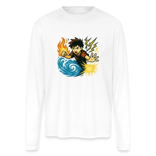 Anime Elemental Warriors | Fire, Water, Lightning - Men's Moisture Wicking Performance Long Sleeve T-Shirt