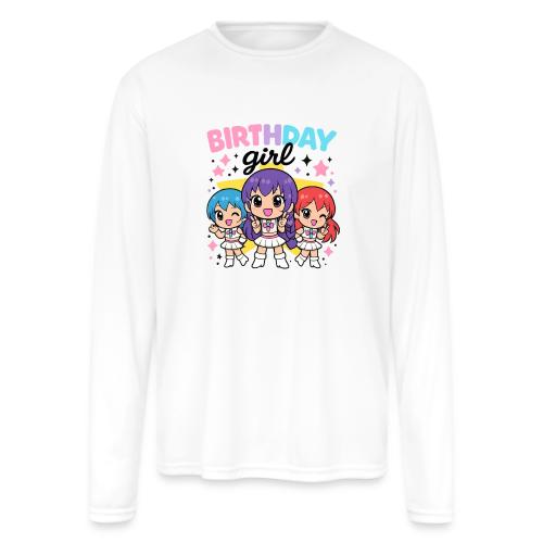 Cute Chibi Birthday Idol Girls - Men's Moisture Wicking Performance Long Sleeve T-Shirt