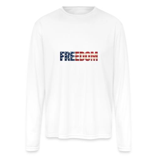 Freedom American Flag Distressed Patriotic Shirt - Men's Moisture Wicking Performance Long Sleeve T-Shirt