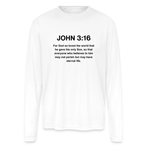 John 3:16 Christian Apparel – Bible Verse Clothing - Men's Moisture Wicking Performance Long Sleeve T-Shirt