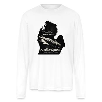 Vintage Michigan Tourist Woody Boat - Men's Moisture Wicking Performance Long Sleeve T-Shirt - white - Front