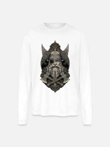 Viking Warlord with Ravens - Men's Moisture Wicking Performance Long Sleeve T-Shirt - white