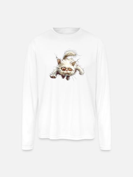 Funny Cat - Men's Moisture Wicking Performance Long Sleeve T-Shirt - white