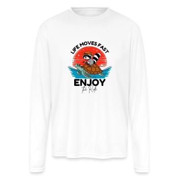Cowboy Sloth Riding a Turtle Enjoy the Ride - Men's Moisture Wicking Performance Long Sleeve T-Shirt - white - Front