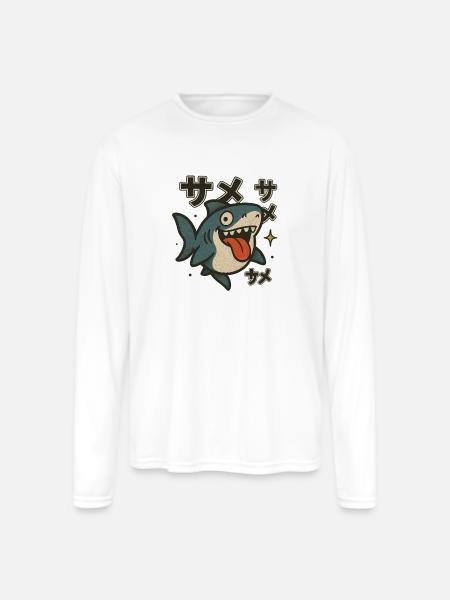 Silly Kawaii Shark Japanese - Men's Moisture Wicking Performance Long Sleeve T-Shirt - white