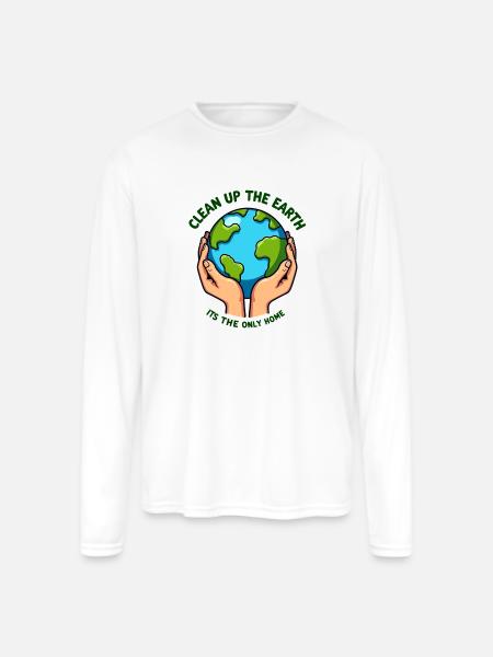 Clean Up the Earth - Men's Moisture Wicking Performance Long Sleeve T-Shirt - white