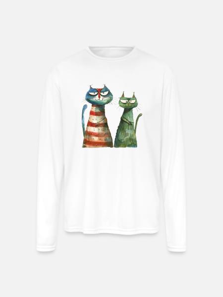 Funny Cat - Men's Moisture Wicking Performance Long Sleeve T-Shirt - white