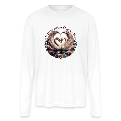 My Heart Swims Only for You Swan Heart T-Shirt - Men's Moisture Wicking Performance Long Sleeve T-Shirt
