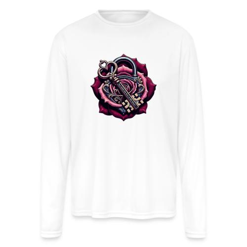 You Hold the Key to My Heart Rose Lock T-Shirt - Men's Moisture Wicking Performance Long Sleeve T-Shirt