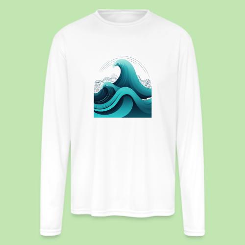 Dynamic Ocean Wave Illustration - Men's Moisture Wicking Performance Long Sleeve T-Shirt