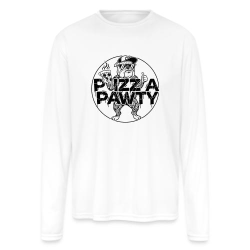 Pizza Pawty Bulldog T-Shirt | Funny Dog Pizza Tee - Men's Moisture Wicking Performance Long Sleeve T-Shirt