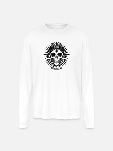 Dark Sunburst Skull Emblem - Men's Moisture Wicking Performance Long Sleeve T-Shirt - white