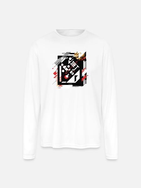 Geometric Grid Collage on Black - Men's Moisture Wicking Performance Long Sleeve T-Shirt - white