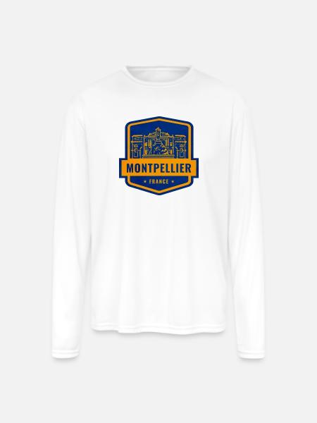 Montpellier Emblem Patch - Men's Moisture Wicking Performance Long Sleeve T-Shirt - white