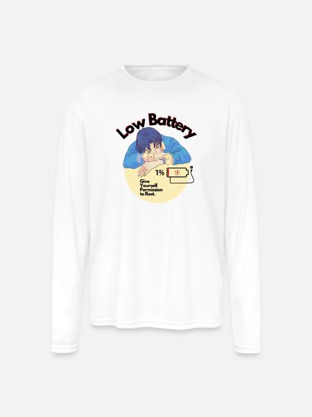 Permission to Rest Battery - Men's Moisture Wicking Performance Long Sleeve T-Shirt - white