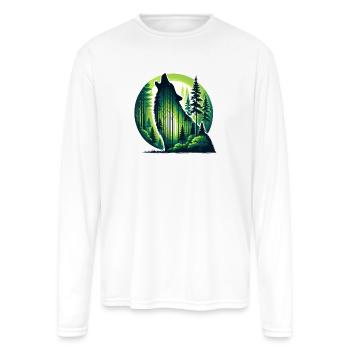 Silhouette howling wolf with green forest - Men's Moisture Wicking Performance Long Sleeve T-Shirt - white - Front