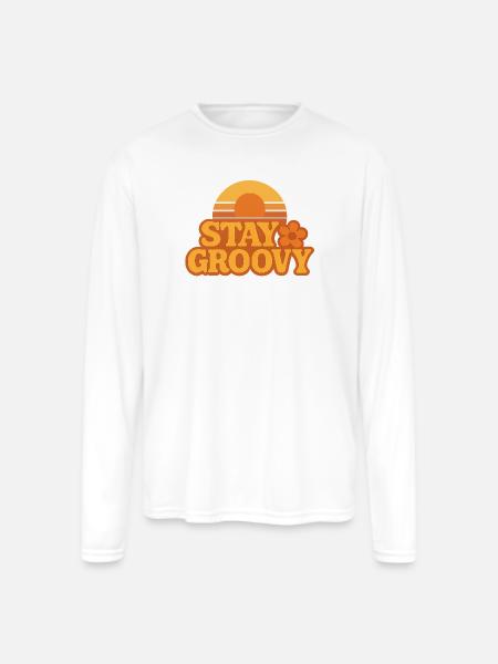 Retro Sunset Stay Groovy Graphic - Men's Moisture Wicking Performance Long Sleeve T-Shirt - white