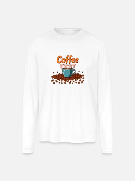 Coffee First Cup Splash - Men's Moisture Wicking Performance Long Sleeve T-Shirt - white