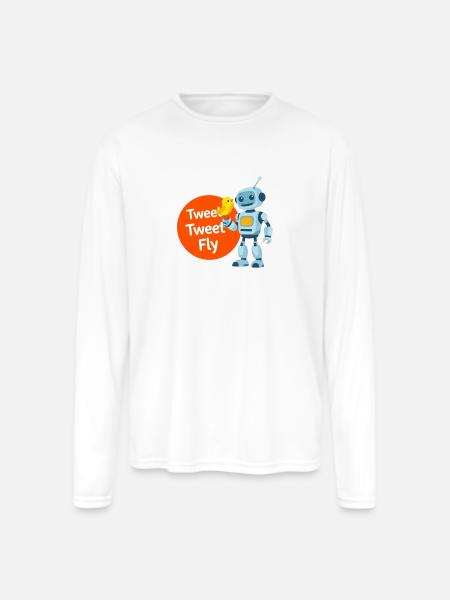 Robot and Bird Tweet Duo - Men's Moisture Wicking Performance Long Sleeve T-Shirt - white