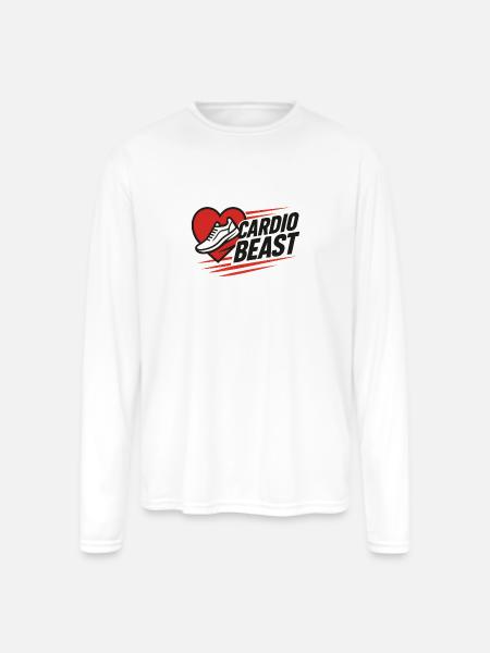 Cardio Beast Heartbeat Run Logo - Men's Moisture Wicking Performance Long Sleeve T-Shirt - white