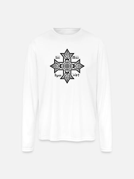 Coptic Cross Black Icon - Men's Moisture Wicking Performance Long Sleeve T-Shirt - white