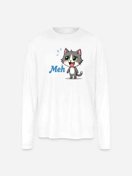 Meh – Funny Cat Meme - Men's Moisture Wicking Performance Long Sleeve T-Shirt - white