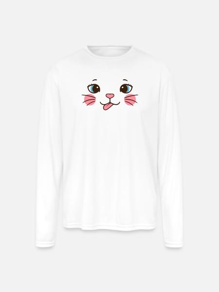 Pink Cheek Cat Face - Men's Moisture Wicking Performance Long Sleeve T-Shirt - white