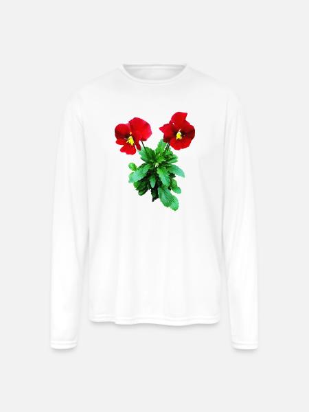 Red Pansy Duo - Men's Moisture Wicking Performance Long Sleeve T-Shirt - white