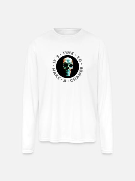 Neon Halftone Skull, Halloween, Skeleton - Men's Moisture Wicking Performance Long Sleeve T-Shirt - white
