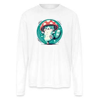 Whimsy Mushroom Hat Cat - Men's Moisture Wicking Performance Long Sleeve T-Shirt - white - Front