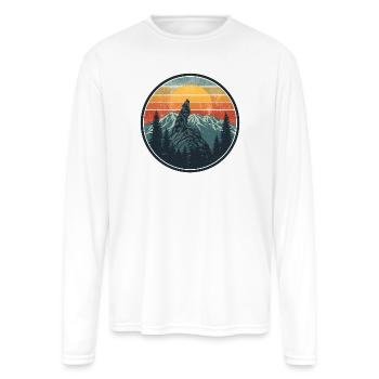 Howling Wolf Sunset Crest - Men's Moisture Wicking Performance Long Sleeve T-Shirt - white - Front