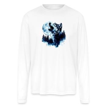 Wolf Howling at the Moon - Men's Moisture Wicking Performance Long Sleeve T-Shirt - white - Front