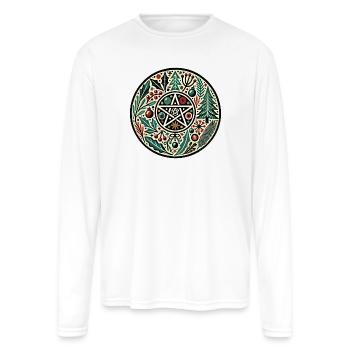 Winter Pentagram Circle with Botanicals - Men's Moisture Wicking Performance Long Sleeve T-Shirt - white - Front