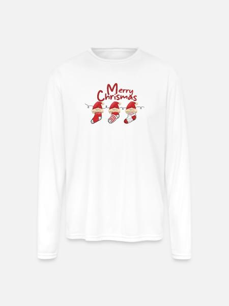 Merry Christmas Sock Trio - Men's Moisture Wicking Performance Long Sleeve T-Shirt - white