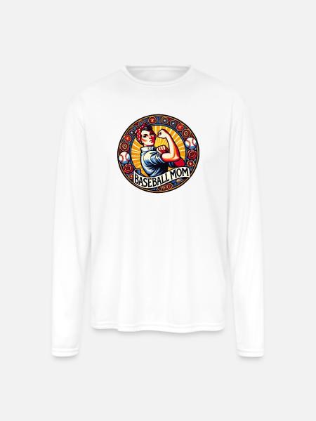 Baseball Mom 1970s Emblem - Men's Moisture Wicking Performance Long Sleeve T-Shirt - white