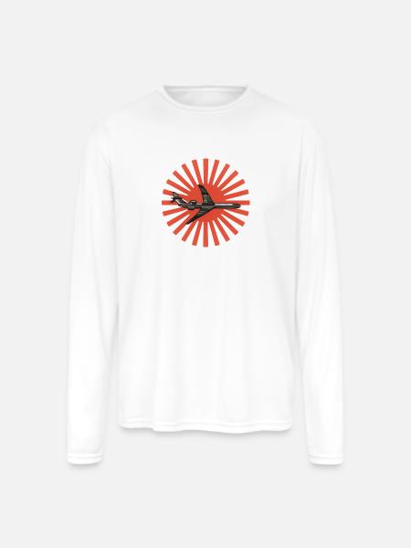 Red Sunburst plane Emblem - Men's Moisture Wicking Performance Long Sleeve T-Shirt - white