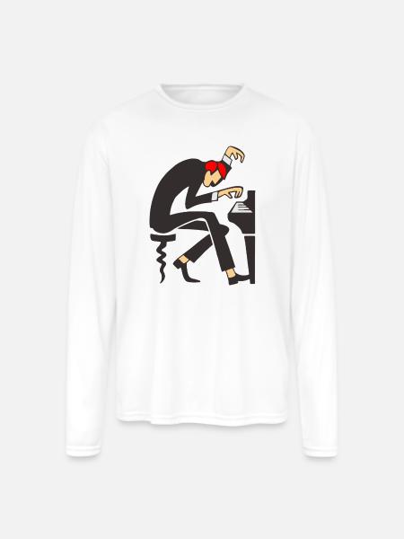 Piano Maestro Dizzy Pose - Men's Moisture Wicking Performance Long Sleeve T-Shirt - white