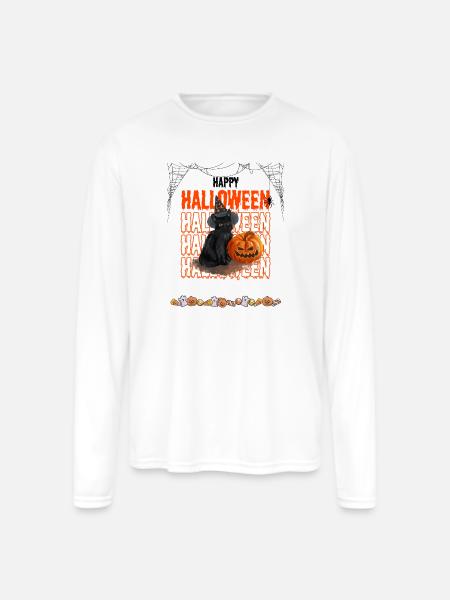Black Cat and Pumpkin Halloween - Men's Moisture Wicking Performance Long Sleeve T-Shirt - white