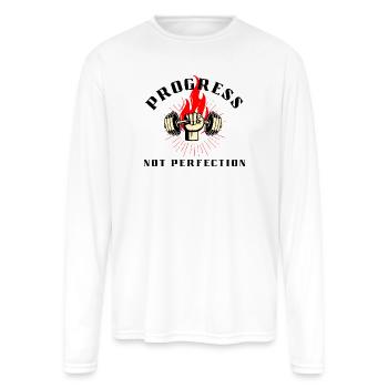 Progress Not Prefection-Motivational fitnes design - Men's Moisture Wicking Performance Long Sleeve T-Shirt - white - Front