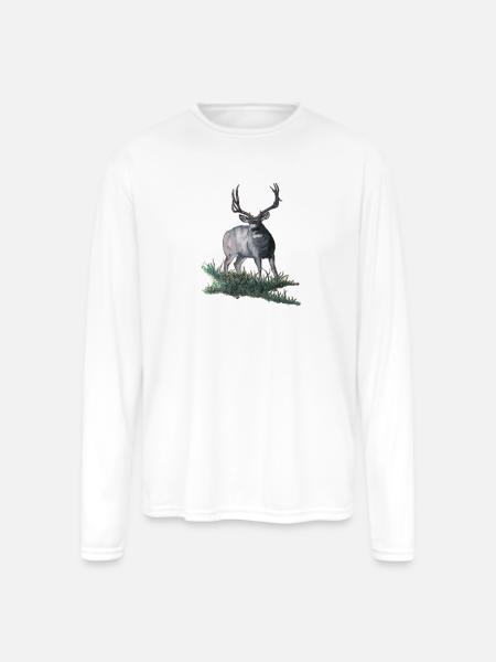 Mule deer buck sketch - Men's Moisture Wicking Performance Long Sleeve T-Shirt - white
