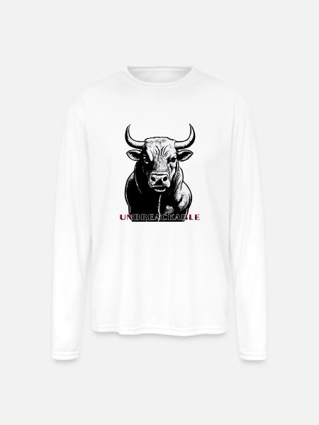 Unbreakable Bull Portrait - Men's Moisture Wicking Performance Long Sleeve T-Shirt - white