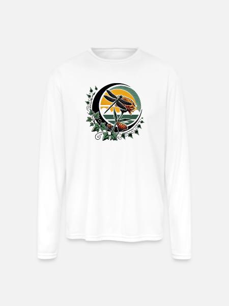 Moonlit Dragonfly & Sunflowers - Men's Moisture Wicking Performance Long Sleeve T-Shirt - white