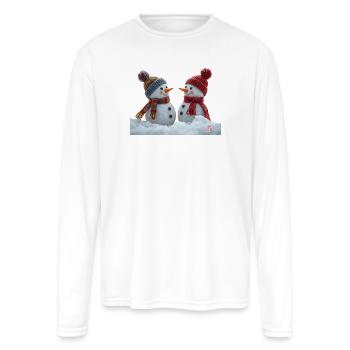 Winter Snow Duo: Cozy Knit Snowmen - Men's Moisture Wicking Performance Long Sleeve T-Shirt - white - Front