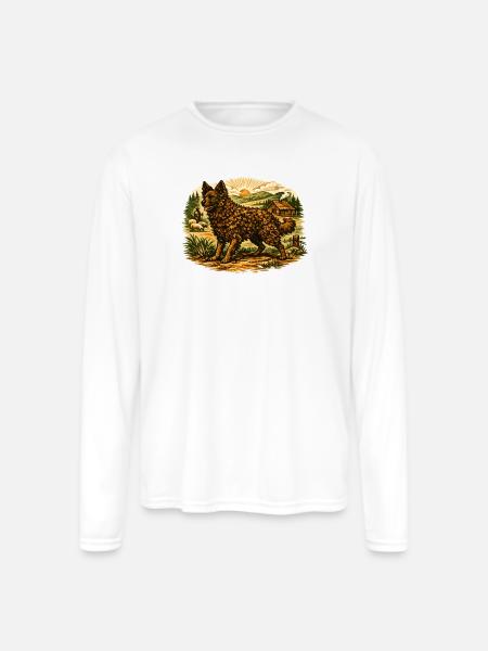 Rustic Shepherd at Sunset Farm - Men's Moisture Wicking Performance Long Sleeve T-Shirt - white