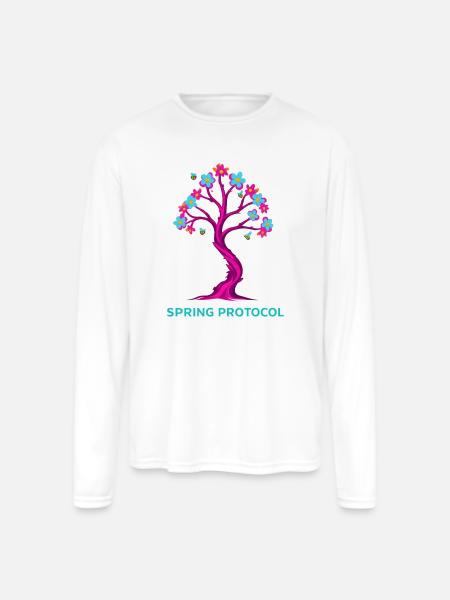 Spring Protocol Floral Tree - Men's Moisture Wicking Performance Long Sleeve T-Shirt - white