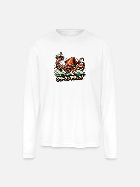 Kraken Attack - Men's Moisture Wicking Performance Long Sleeve T-Shirt - white