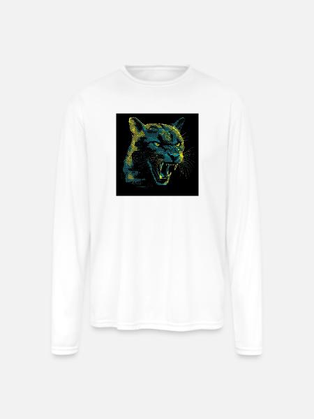 Neon Halftone Cat Roar - Men's Moisture Wicking Performance Long Sleeve T-Shirt - white
