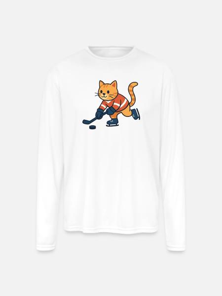 Ice Hockey Cat - Men's Moisture Wicking Performance Long Sleeve T-Shirt - white