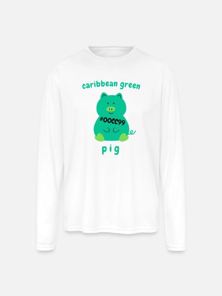 Caribbean green Pig - Men's Moisture Wicking Performance Long Sleeve T-Shirt - white